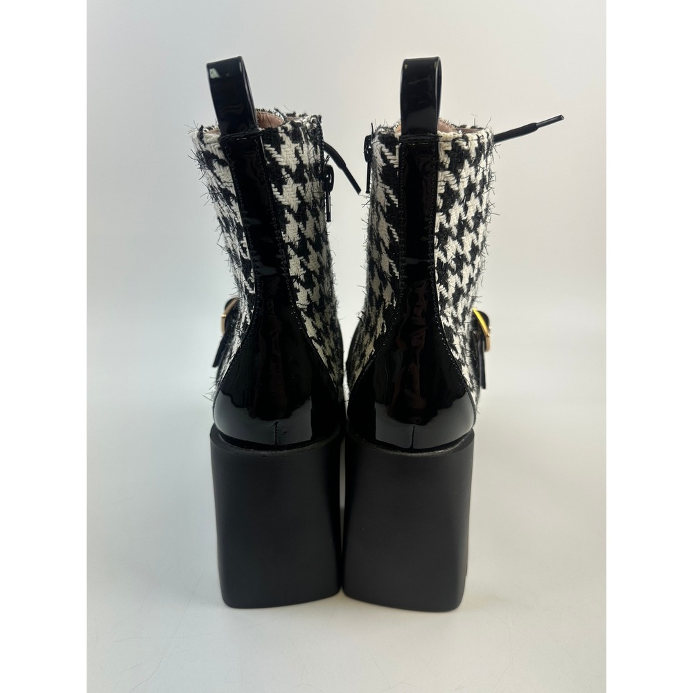 Betsey Johnson Cotton Houndstooth Platform Lug Sole Ankle Boots Black White 8 - Picture 4 of 13